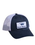 Navy blue and white cap with 'Royal Highness' logo on a white background