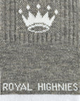 Gray sock with white crown logo and 'ROYAL HIGHNIES' text