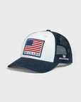 6‑panel trucker hat, featuring a bold 250‑year flag embroidery for year‑round patriotism
