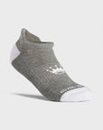 A single low-cut ankle sock in gray with white accents on the toe, heel, and back, featuring a white crown logo and 'ROYAL HIGHNIES' text on a light gray background.