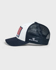 6‑panel trucker hat, featuring a bold 250‑year flag embroidery for year‑round patriotism