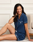 Women's Navy Knit Short Set